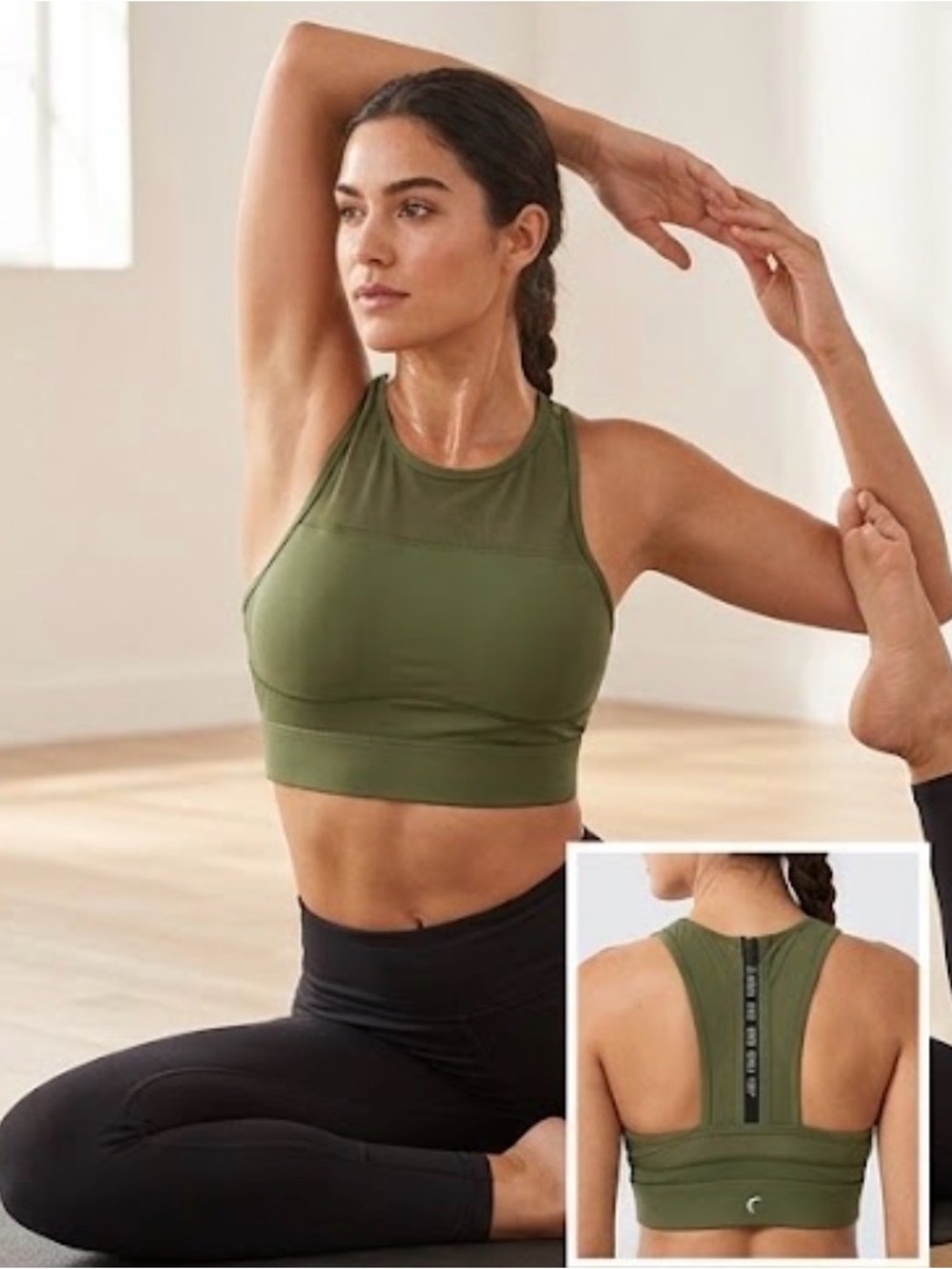 ZYIA Olive Green High Neck Performance Sports Bra